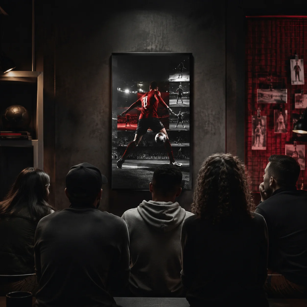 Pessoas assistindo ao mesmo conteúdo de futebol em uma tela vertical